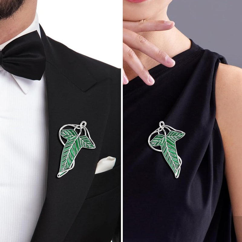 EKZ Elegance Elven Green Tree Leaf Enamel Pin,Cloak Clasp Brooches Elven Keepsake Pin for Luck and Mystery – Perfect for Christmas Festive Attire and Cosplay Jewelry - Image 4